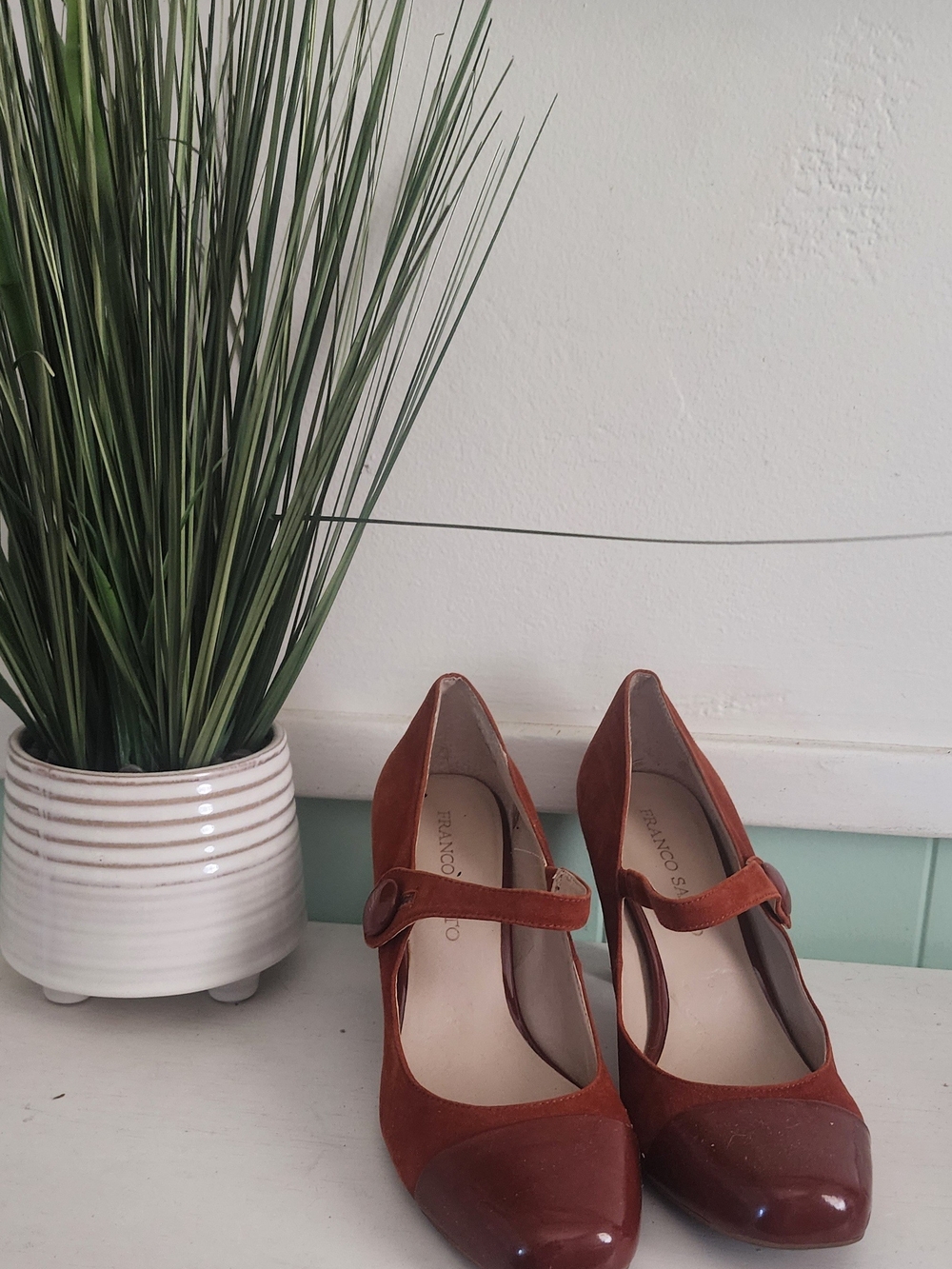 Franco Sarto Burnt Orange Mary Jane Heels with Glossy Toe